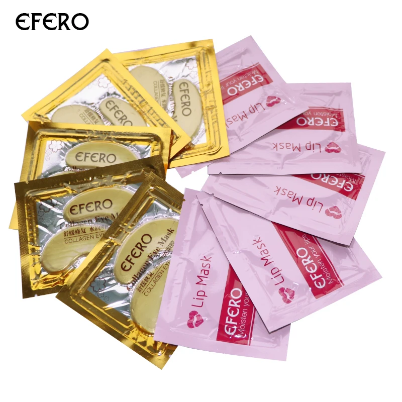 

EFERO 5Pack Crystal Collagen Gold Eye Mask Anti-aging Eyelid Patch 5Pack Crystal Collagen Lip Masks Lip Plumper Enhancer Patches