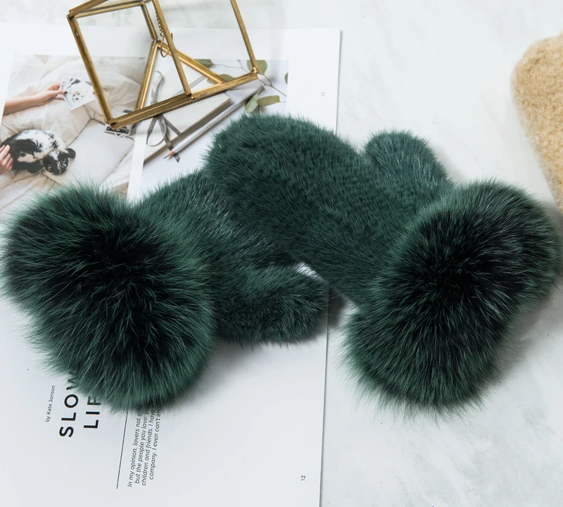 Glaforny брендовые модные зимние женские перчатки из натуральной натуральный мех норки перчатки вязаные варежки толстые теплые меховые перчатки s& варежки - Цвет: Green