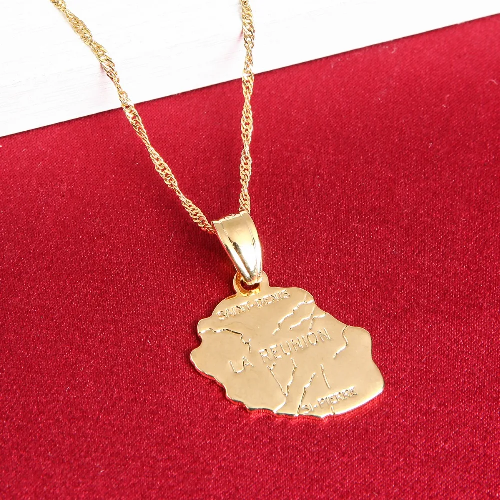 Dolly-Bijoux Pendentif Carte Pays La Réunion avec Palmier 18mm Plaqué Or 18K Dolly-Bijoux Pendentif Carte Pays La Réunion avec Palmier 18mm Plaqué Or 18K