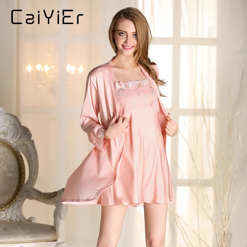 Caiyier Robe наборы для женщин 2018 шелковая ночная сорочка на бретельках летняя Дамская