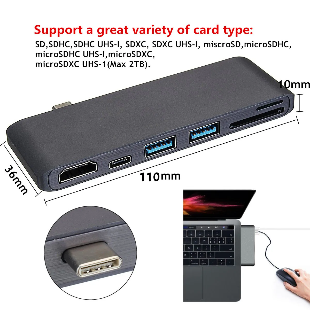 6in1 Тип-C USB3.0 4 К HDMI Дисплей концентратора SD Card Reader адаптер для MacBook Pro XiaoMi samsung huawei Тип C порт компьютера