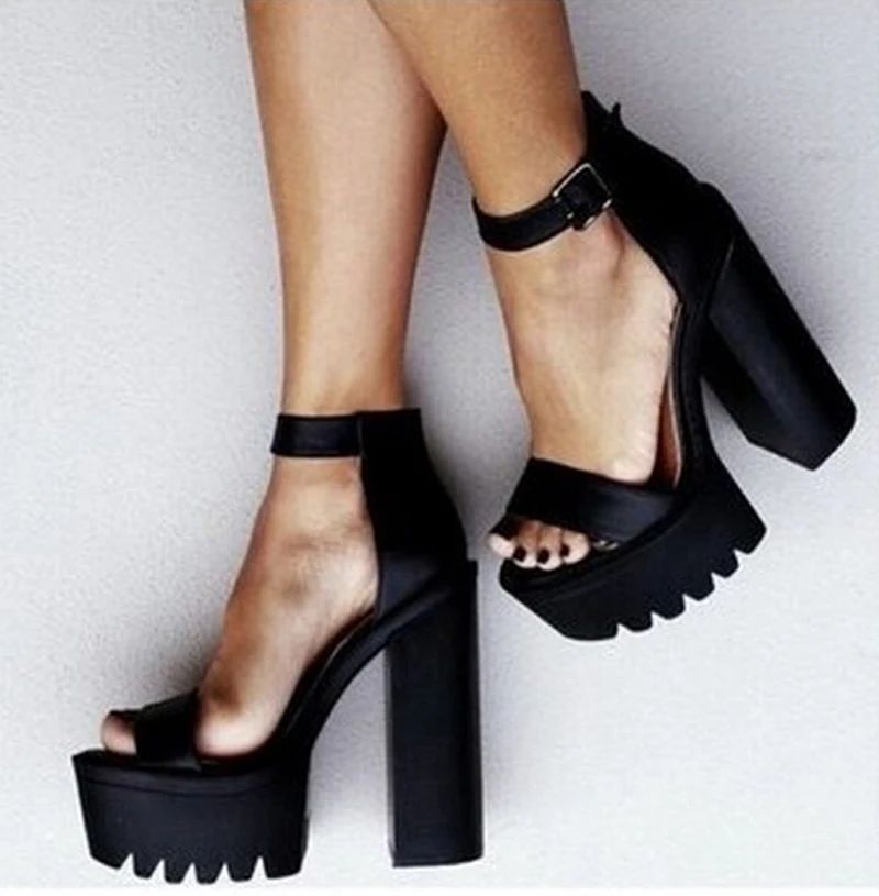ankle strap square toe heels