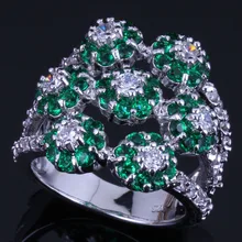 Resplendent Huge Flower Green Cubic Zirconia White CZ 925 Sterling Silver Ring For Women V0546 brand linsion huge heavy 925 sterling silver green red cz eyes skull mens biker rocker punk ring 9m604 us size 7 15