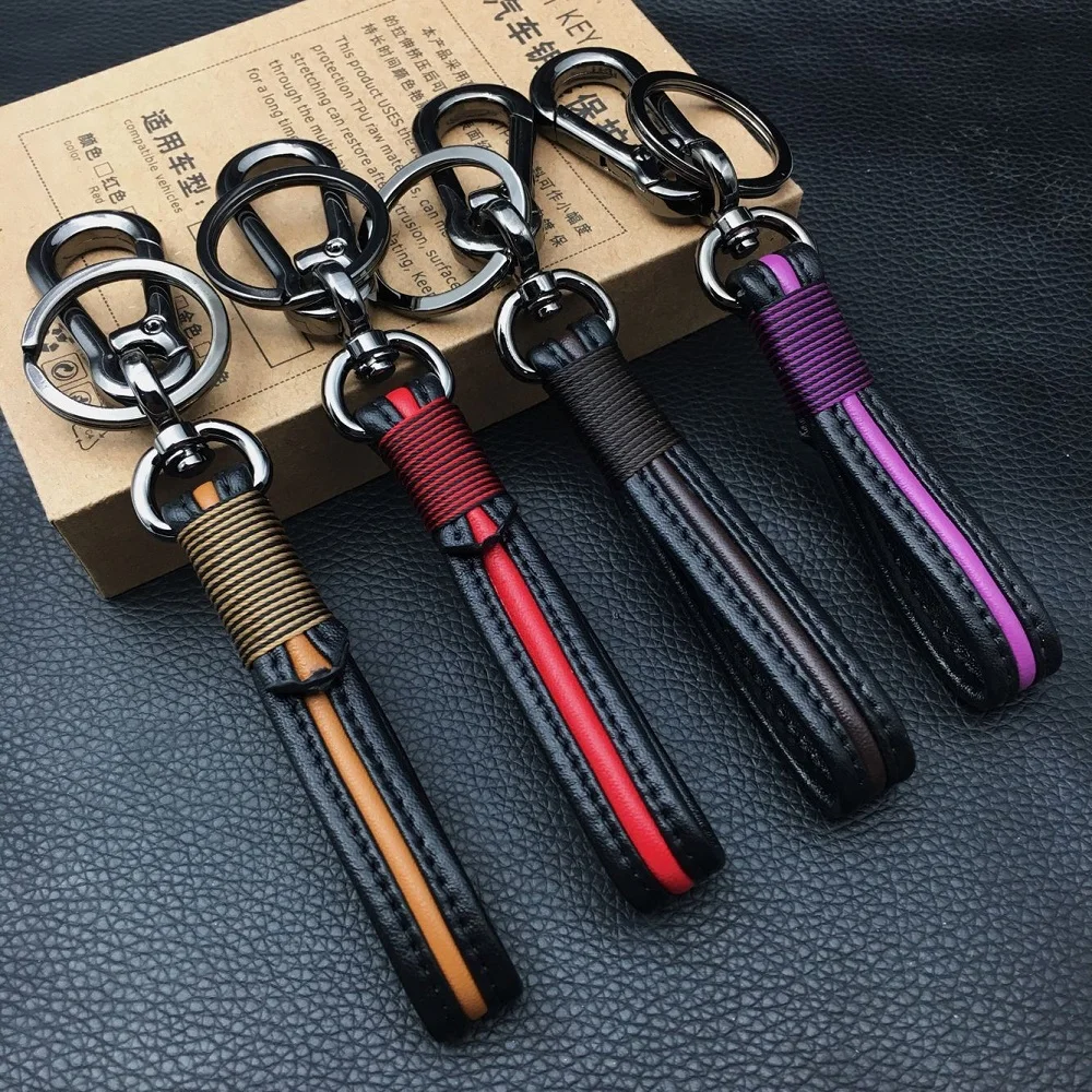 Handmade Leather Car Keychain Home Key Ring Man and Woman Waist Hanging
