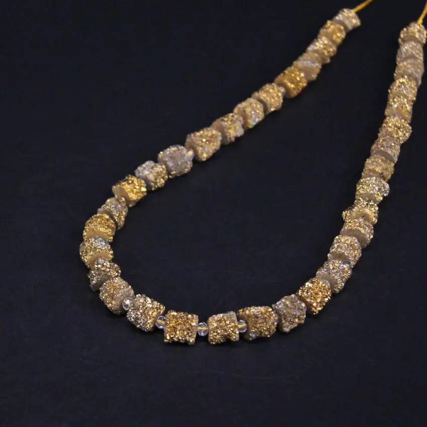 

Approx36PCS/strand Gold Titanium Natural Quartz Geode Drusy Small Column/Cylinder Nugget Beads,Raw Agates Crystal Druzy Pendants