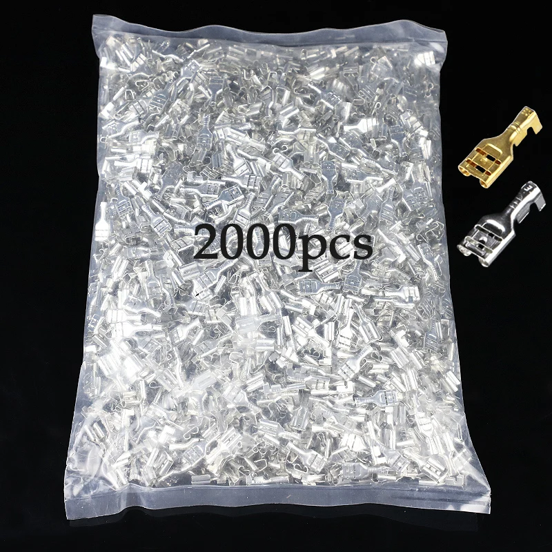 

2000PCS 6.3mm 6.3 Crimp Terminal Male Female Spade Connector Crimping terminals Cold press terminal