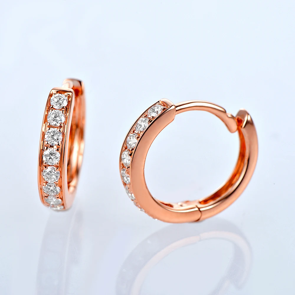 Caimao Jewelry Beautiful 14K Rose Gold 0.31ct Brilliant Cut Diamond Hoop Engagement Earrings