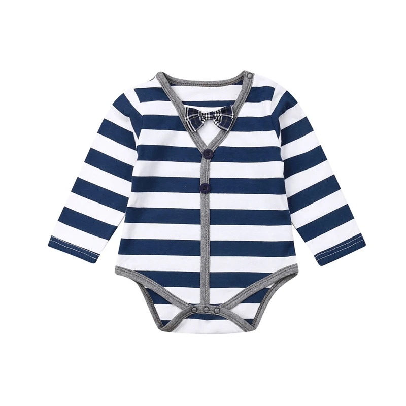 

2019 Autumn Winter Infant Toddler Baby Boy Girl Soft Cotton Stripe Button Romper Jumpsuit Outfit Clothes 0-24M