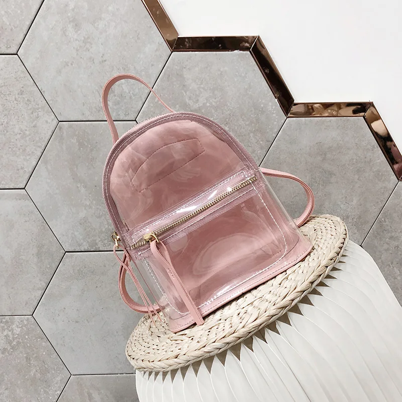 

2019 new summer waterproof Transparent backpack Small fashion Clear Travel Backpacks Girls Mini school bags pink KC-001