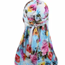 Модные мужские с принтом шелковистые дураги банданы головная повязка в виде чалмы шелковые мужские дюраг Цветочные волны шапки тюрбан аксессуары для волос