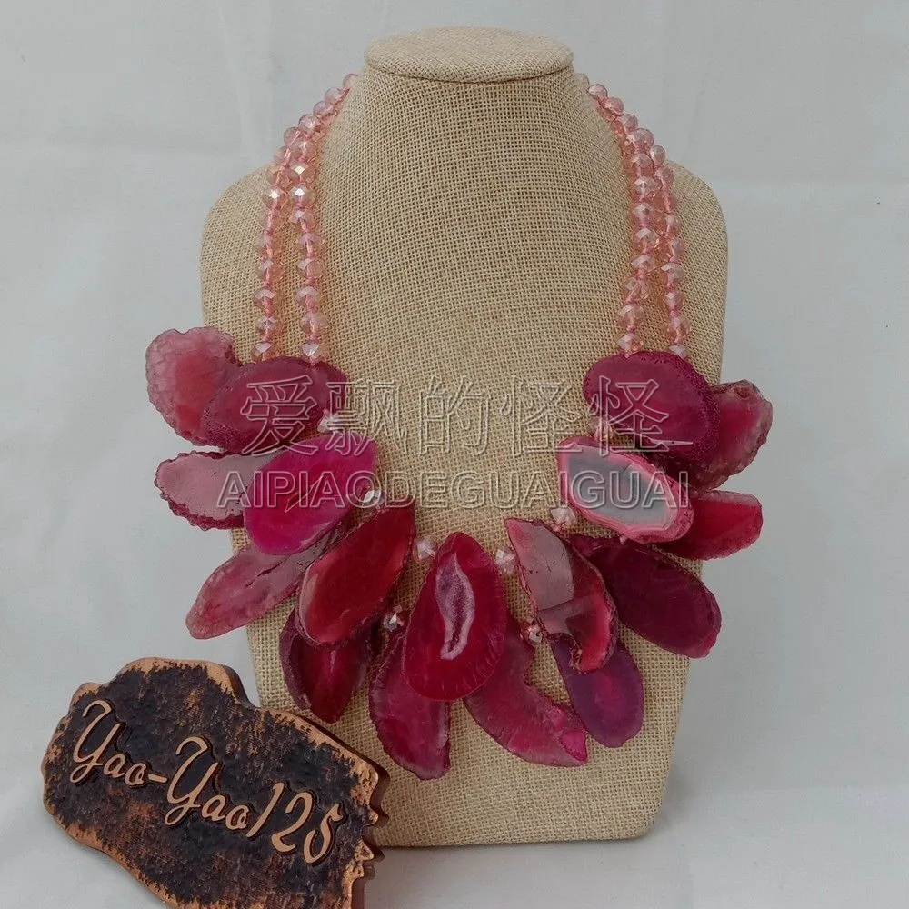 

Women's 19'' Top-drilled Fuchsia Stone Slice Crystal Necklace