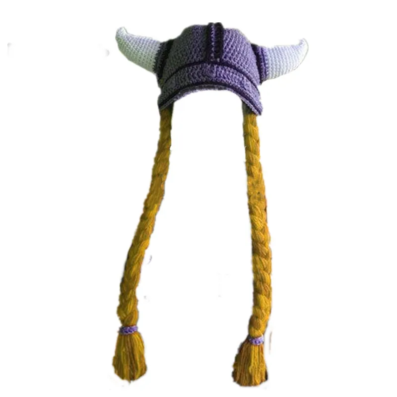 BomHCS смешной Ox шапка с рогами с большой косой ручной работы трикотажные парики на шляпы зимняя Толстая шапка подарок - Цвет: Цвет: желтый