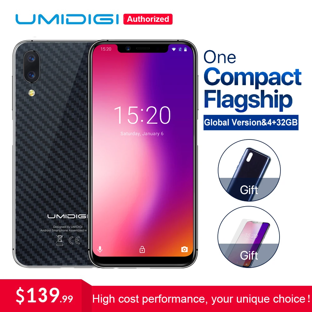 UMIDIGI One Global version 5.9"fullsurface mobile phone Android 8.1 4GB 32GB P23 Octa Core smartphone 12MP+5MP Dual 4G cellphone