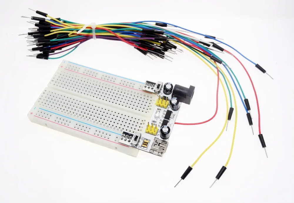 3.3V/5V MB102 Breadboard power module+ 400 points Solderless Prototype Bread board kit +65 Flexible jumper wires