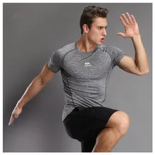 Мужская футболка для бега, компрессионные колготки, спандекс, спортивный костюм с коротким рукавом, спортивная одежда для фитнеса, для тренировок в спортзале