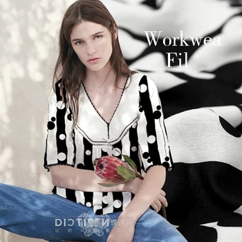 

2016 black and white with high-grade garment materials combed cotton fabrics black and white striped clothing