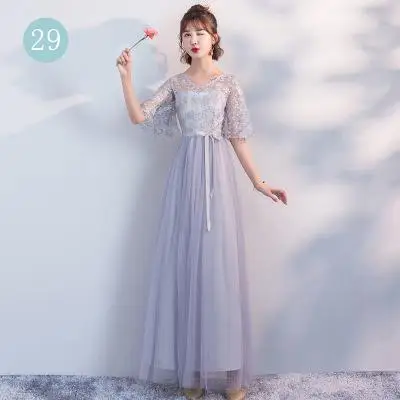 Ankle-length Tulle Floral Gray Pink Elegant Sexy Sweet Long Formal Sister Prom Guest Vestidos women Summer Dress Mesh Dress - Цвет: 29gray