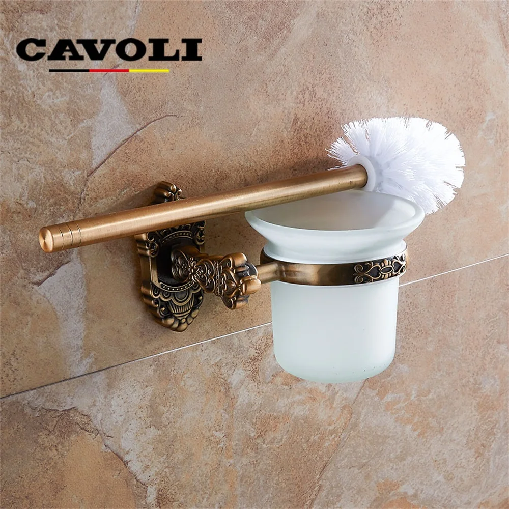 Cavoli European style Bronze Wall mounted Toilet Brush Holders And Frosted Glass Toilet Brush