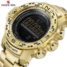 Роскошные Брендовые мужские спортивные часы золотые полностью стальные цифровые часы мужские водонепроницаемые военные часы мужские часы Прямая поставка