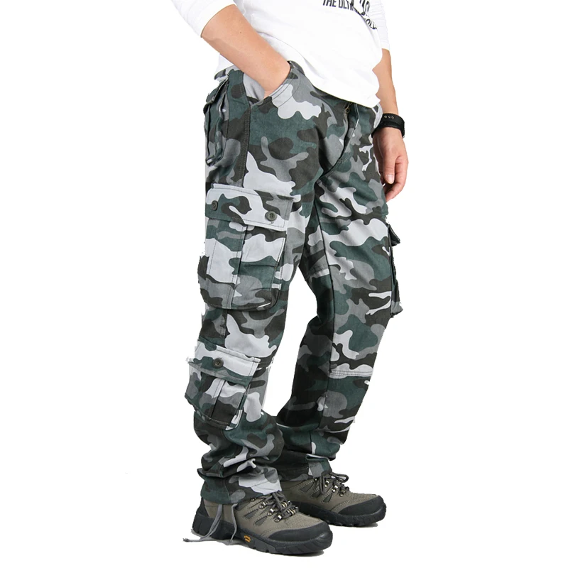 Высокое качество, мужские брюки карго, камуфляж, свободный крой, мужские брюки, военные, много карманов, большие размеры, армейские прямые брюки, мужские, P103
