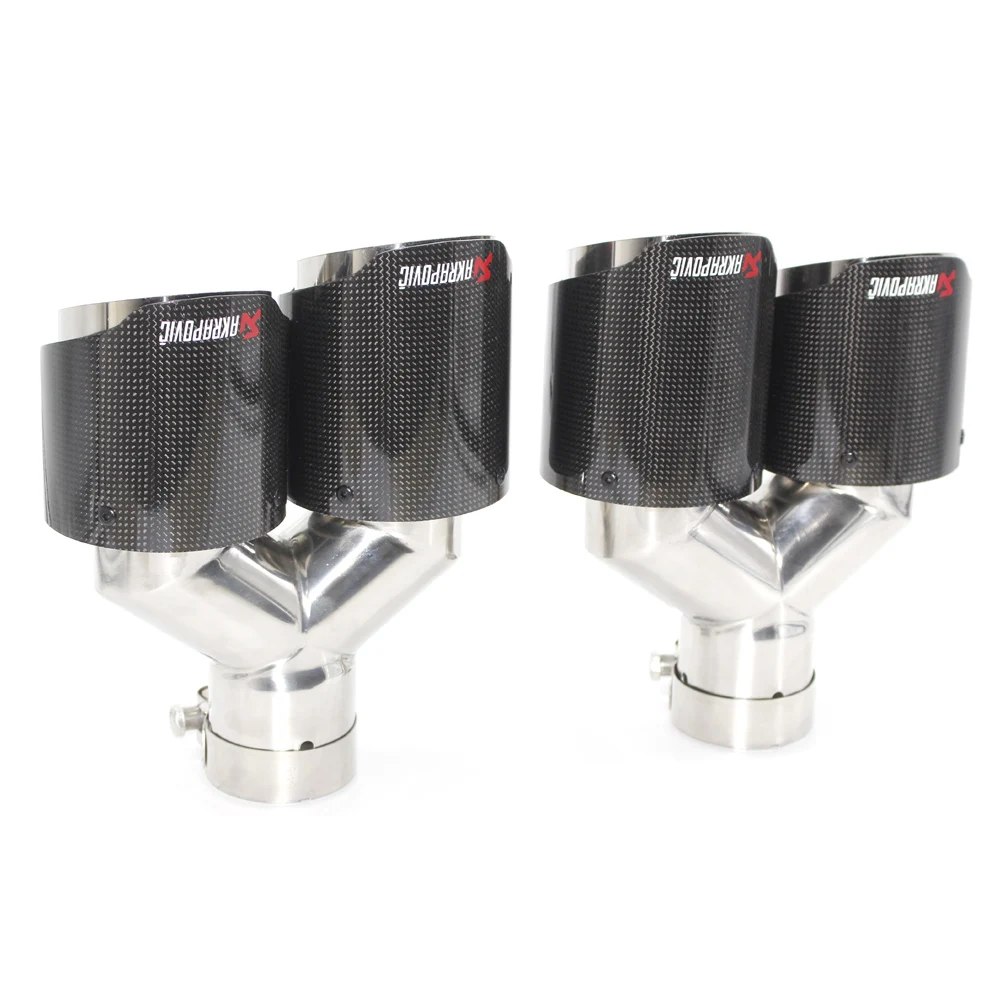 

krapovic carbon fiber muffler exhaust tailpipe nozzle car exhause Y shaped straight glossy 1 out 2 Twill + silver Free shipping