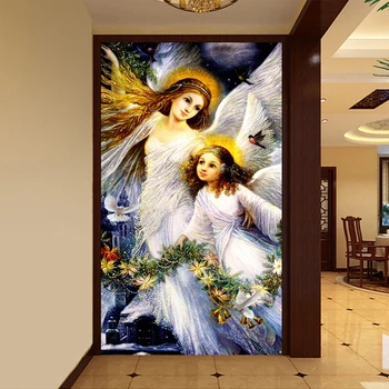 

Custom 3D Wall Murals Wallpaper Wall Covering European Oil Painting Art Angel Sisters Entrance Background Decor Photo Wall Paper