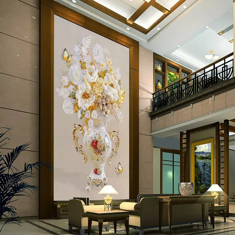 На заказ 3D фото обои европейский стиль 3D стереоскопический рельефная ваза гостиная вход коридор задний план росписи де Parede