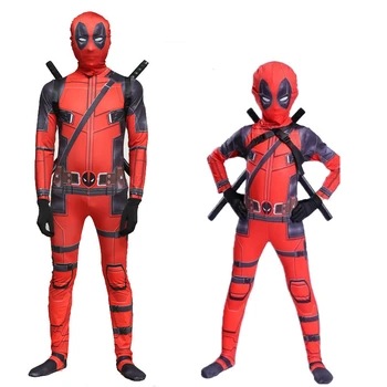 

Halloween Role Playing Adult Children Marvel Dead COS Clothing Deadpool Hooded Tights Onesies Full Set Of Clothes