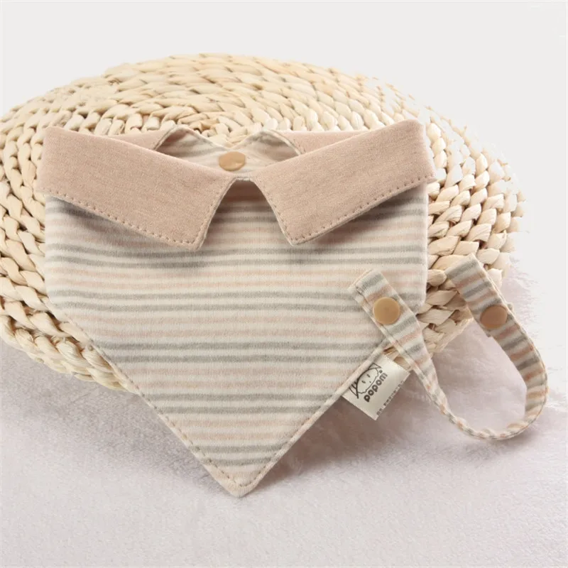 

Double-side Triangle Baby Bib Pacifier Holder Multifunction Button Slobber Lapel Fashion Striped Cotton Towel Newborn Baby Bibs