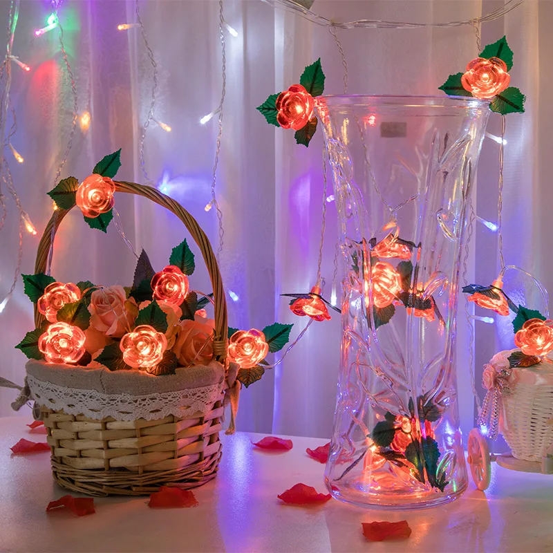

3M 20LED 10M 80LED Waterproof IP44 Rose Christmas Garland Flower String Fairy Light Home Wedding Garden Garland Christmas Decor