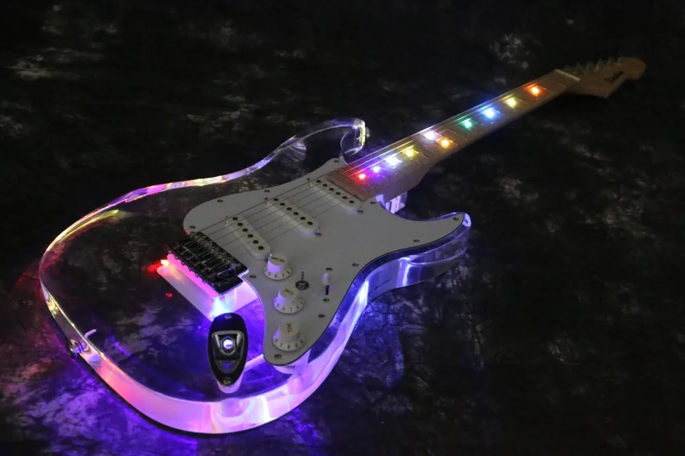 Acrylic tele body 7 colour LED light fretboard ST Electric guitar