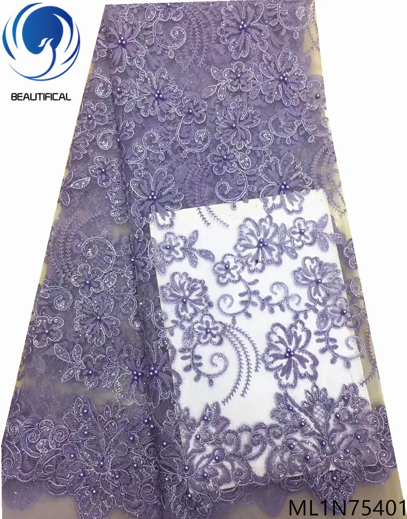 

BEAUTIFICAL new beads lace french fabric 5 yards/piece tulle net lace beads fabric afircan ML1N754