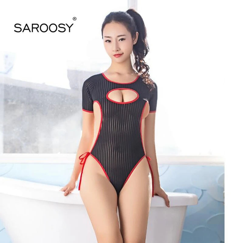 

SAROOSY 2018 New Sexy Plus Size Bodysuit for Women Short Sleeves Backless Cupless Sexy Lingerie Bikini Panties Fit More