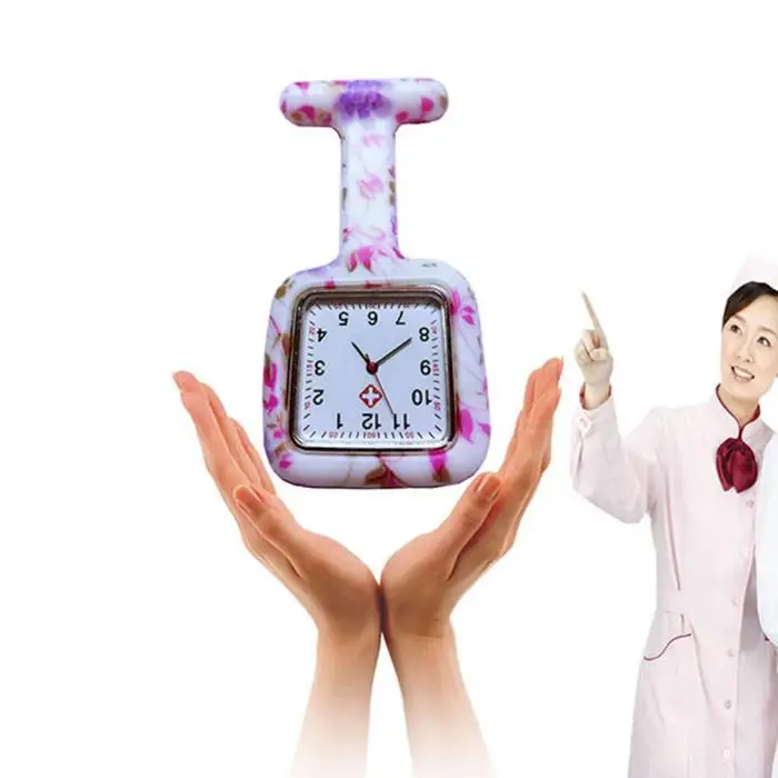 Медсестра Силиконовые часы квадратный циферблат Кварцевые часы медсестра брошь доктор висит часы LL @ 17