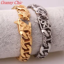 Granny Chic 14mm Silver or Gold Color 316L Stainless Steel Curb Cuban Link Bracelet Mens Chain Boys Fashion Wholesale Jewelry