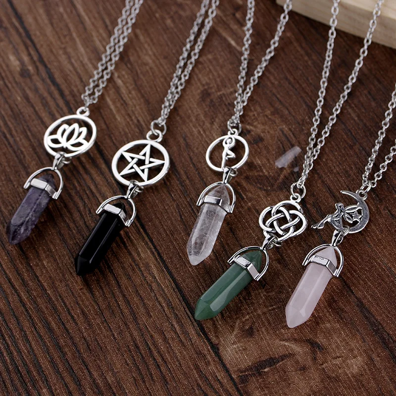 

2019 New Stars Lotus Flower Pendant Fairy Maiden Necklace Colour Hexagonal Column Warhead Sweater Chain Jewelry Christmas