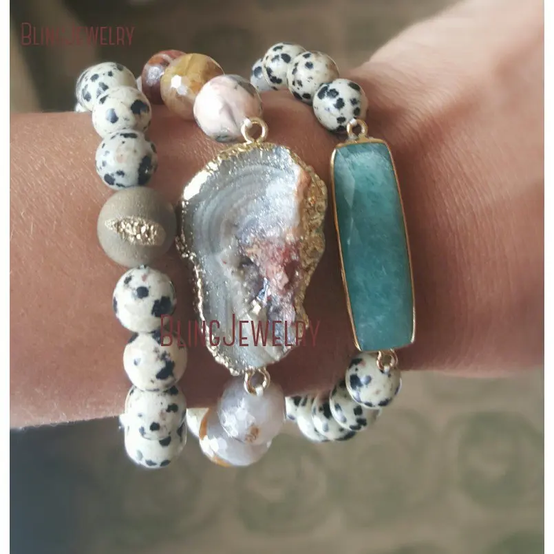 20181026-BM10743-aqua chalcedony bracelet jewelry brown agate bracelet dalmatian jasper bracelet stackable stacking bracelet set_4