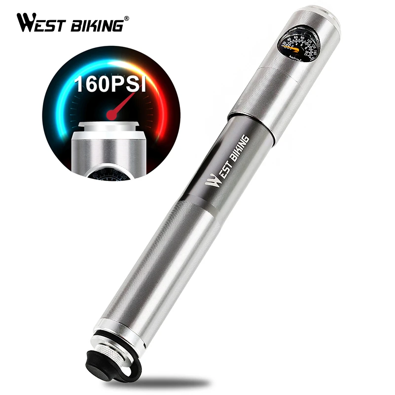 WEST BIKING Mini Bike Hand Pump with Gauge 160 PSI Aluminium Alloy Air Tire Inflator Presta Schrader Valve Cycling Bicycle Pump WEST BIKING Mini Bike Hand Pump with Gauge 160 PSI Aluminium Alloy Air Tire Inflator Presta Schrader Valve Cycling Bicycle Pump
