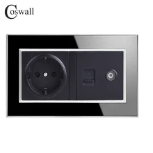 COSWALL настенная розетка стандарта ЕС+ женский ТВ-разъем с Интернет компьютерными данными RJ45 CAT5E Разъем черная акриловая панель