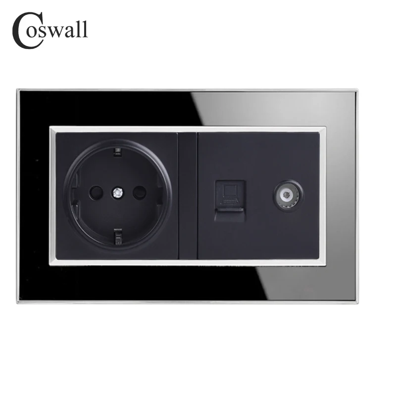 Настенная розетка COSWALL стандарта ЕС + гнездовой разъем для телевизора с интернет