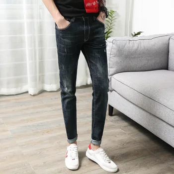 

casual solid Mens Jeans Brand Slim Fit Denim Fashion Trousers mid waist full-length Men Clothes 2018 Plus Size