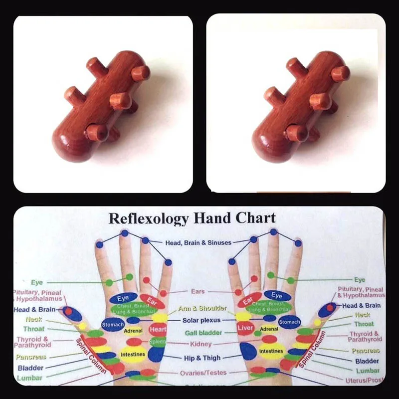 Reflexology Health Thai Hand Massage Wooden Hand Grip Tool with Chart Free Shippingin Massage
