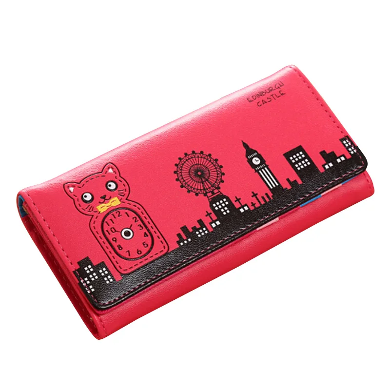 

Bag Ms. Coin Purse Card Holder Bag Wallets Cartoon Cat Printing Women Wallet PU Leather Cute Purses Ladies Long Clutch