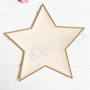 

40pcs Modern and Trendy Star Shaped Paper Plates Pastel Pink Color Party Disposable Tableware Gold Foil Star Tray for Birthday