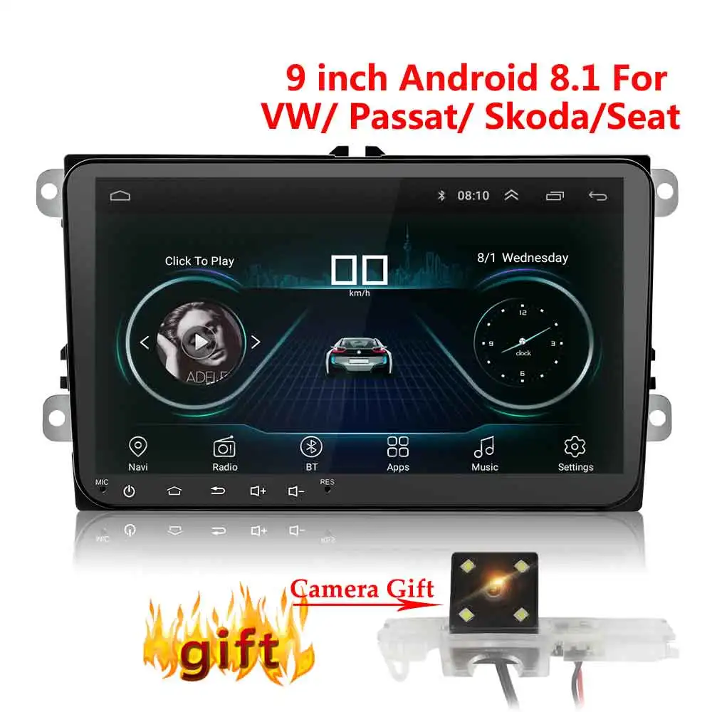 9 дюймов Android 8,1 двойной 2Din автомобильный Радио GPS авто радио 2 Din USB для Volkswagen/Passat/GOLF/Skoda/Seat Wifi bluetooth 2din - Цвет: vw camera