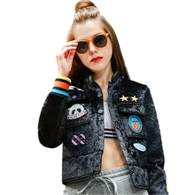 Осенние женские со стоячим воротником куртка с длинными рукавами черные бархатные пальто Для женщин модные рисунок из мультфильма Desighs короткие Повседневное пальто Z97