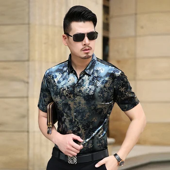 

KUYOMENS Summer Short Sleeve Men's Shirts Male Velvet Formal Men Dress Shirt For Man Slim Masculina Camisa