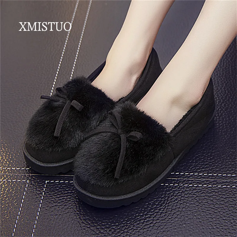 

XMISTUO Fashion winter warm bow long plush snow cotton Short boot at the end of thick non-slip shoes home indoor cotton boot