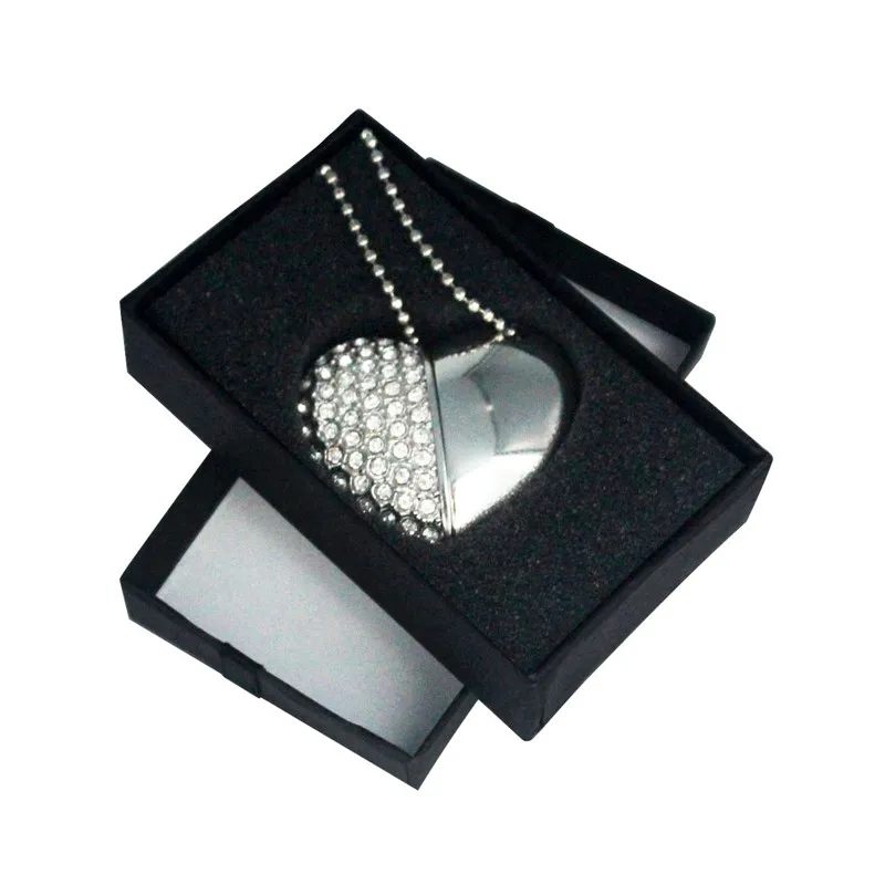 POWERONE Metal diamond crystal heart with gift box USB flash drive pendrive 8GB 16gb 32GB 64GB Memory stick thumb drive Gifts - Color: White