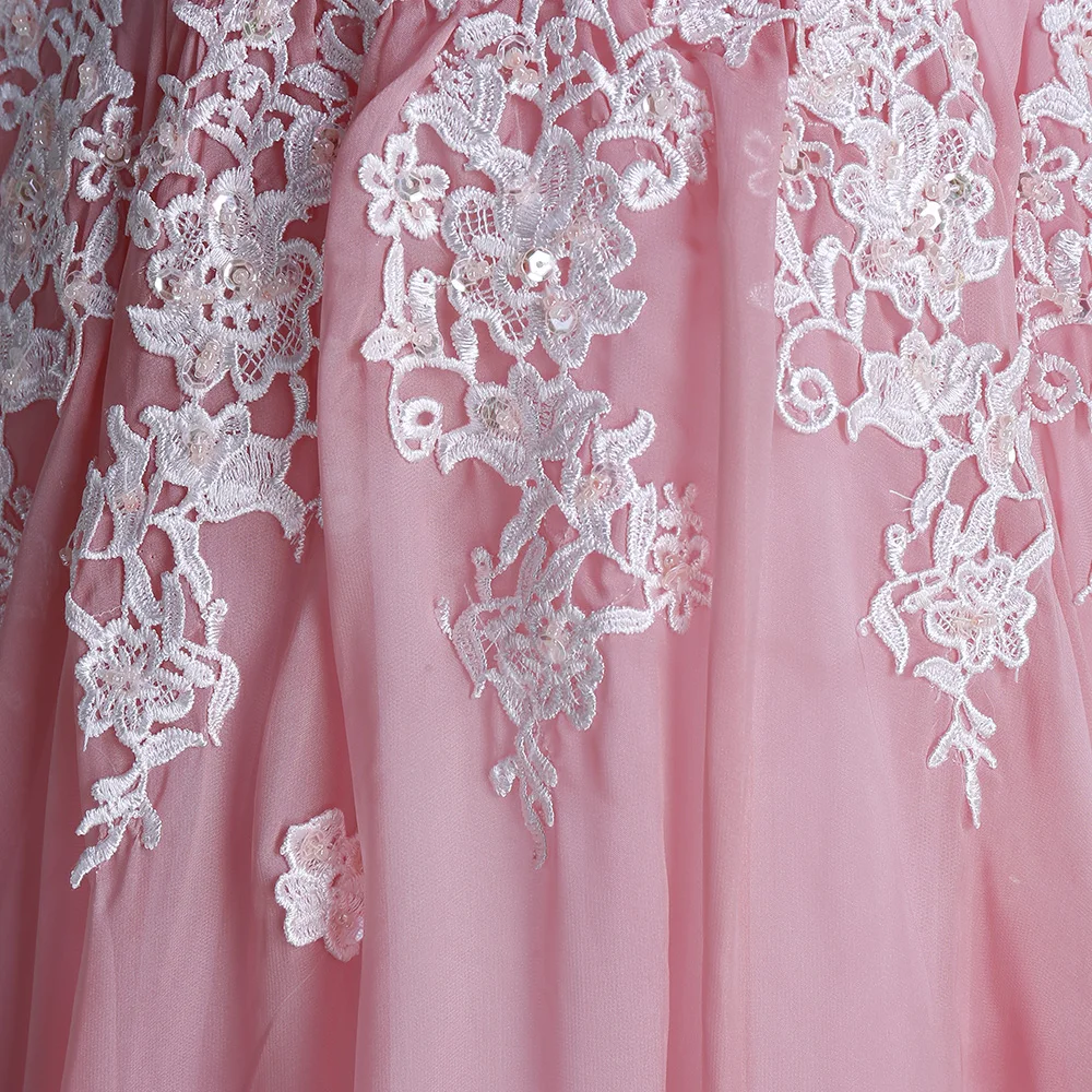 BeryLove Длинные розовые вечерние платья с аппликацией, Тюлевое кружевное вечернее платье, элегантное платье для выпускного вечера, Формальные Вечерние платья с v-образным вырезом